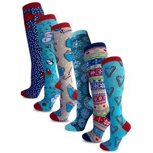 6 Pack Women's Knee High X-Mas Fun Socks K1510 NEW NWB